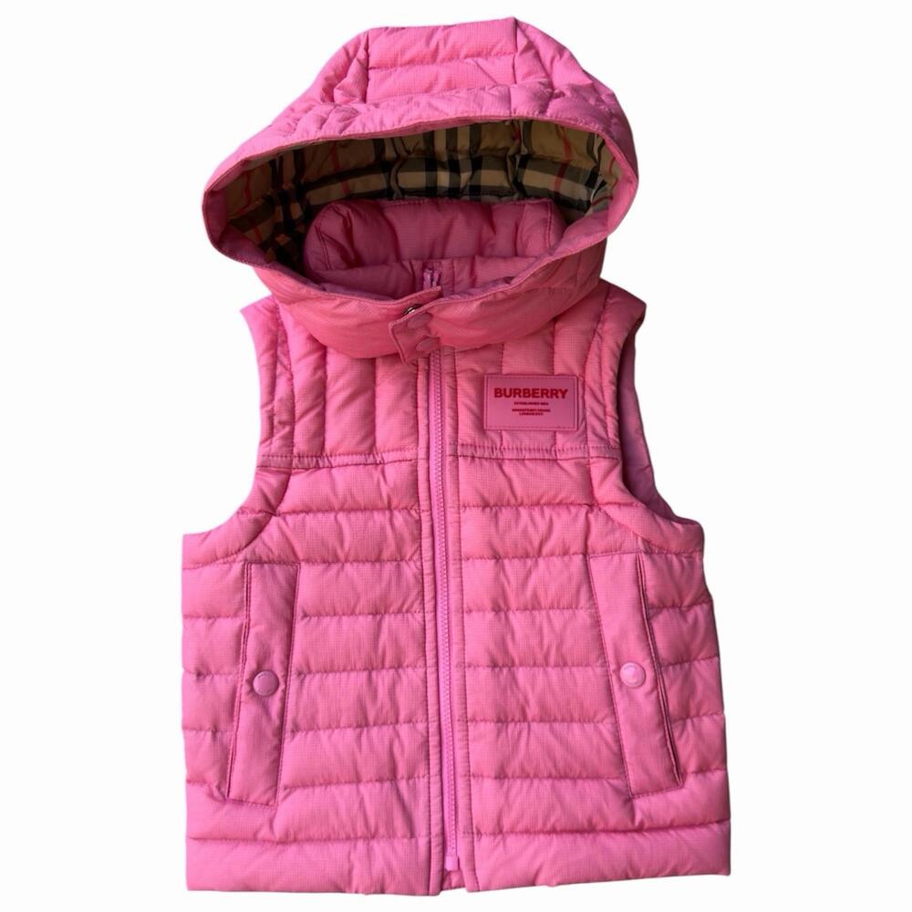 Burberry Girls Logo Patch Pink Hooded Padded Vest CAREY GILET Size 12m 80cm